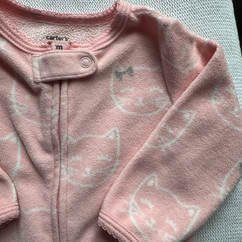 Cozy Pink Cat Fleece Kids One Piece Carters Pajama 9 months - Picture 5 of 8